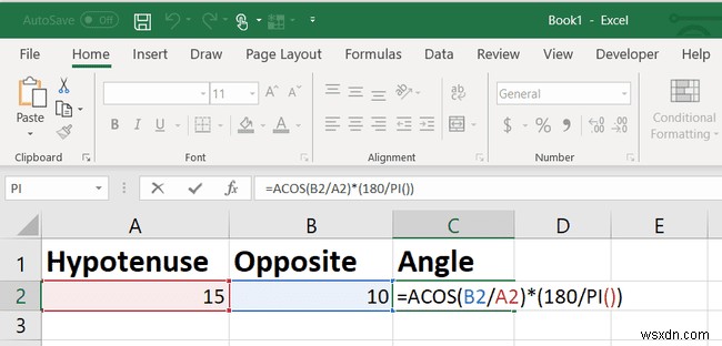 Excel TAN फंक्शन:टैंगेंट एंगल कैसे खोजें