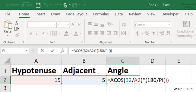 Excel TAN फंक्शन:टैंगेंट एंगल कैसे खोजें