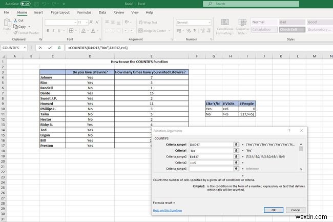 Excel में COUNTIFS फ़ंक्शन का उपयोग कैसे करें