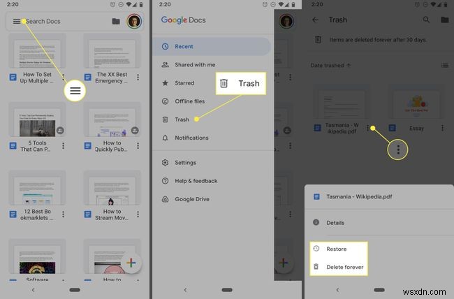 Google डॉक्स ट्रैश तक कैसे पहुंचें