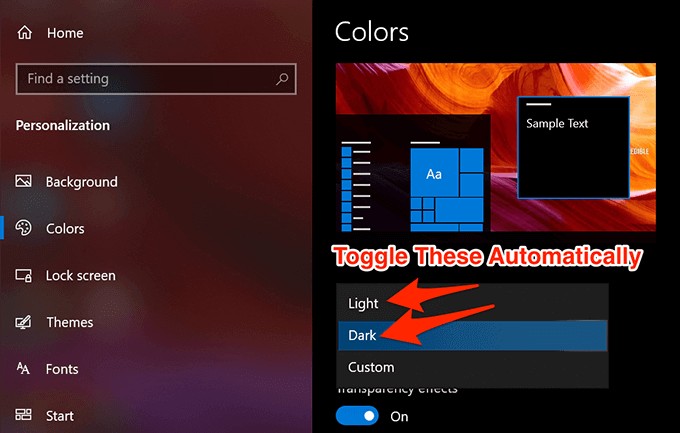 Windows 10 पर डार्क और लाइट मोड को स्वचालित रूप से कैसे टॉगल करें