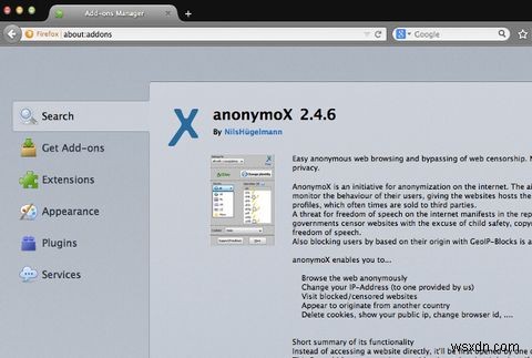निजी तौर पर ब्राउज़ करें और AnonymoX Firefox के साथ भू-प्रतिबंधों को बायपास करें