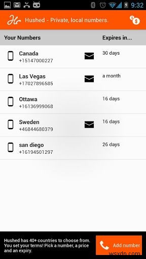 40 देशों में डिस्पोजेबल फ़ोन नंबर बनाने के लिए हशेड का उपयोग करें [Android/iOS] 