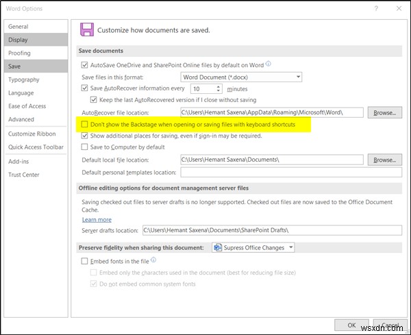 Windows 10 पर Office 365 ऐप्स के लिए पुराने  इस रूप में सहेजें  संवाद को पुनर्स्थापित करें