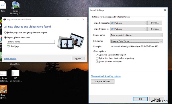 Windows 10 में आयात करते समय फ़ोटो में दिनांक समय स्टैम्प जोड़ें 