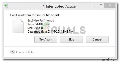 फिक्स:स्रोत फ़ाइल या डिस्क से नहीं पढ़ सकता 