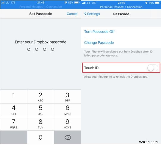 iPhone पर ड्रॉपबॉक्स ऐप के लिए पासकोड कैसे सेट करें