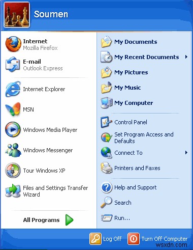 स्निपेट: Windows XP स्टार्ट मेनू से यूजरनेम हटाएं