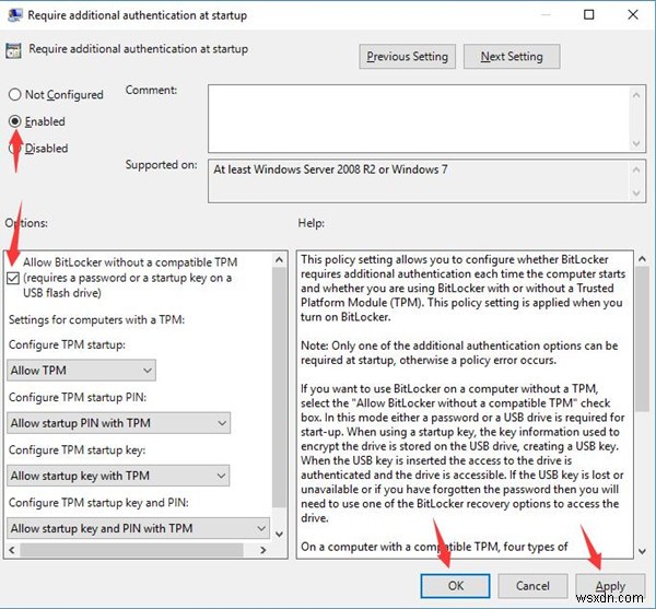 ट्रस्टेड प्लेटफॉर्म मॉड्यूल (TPM) के बिना BitLocker का उपयोग करें