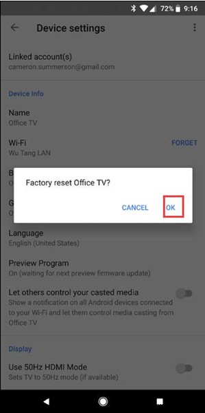 क्रोमकास्ट को तेजी से कैसे रीसेट करें?