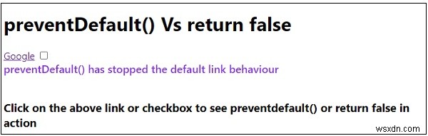 जावास्क्रिप्ट में preventDefault() बनाम return false