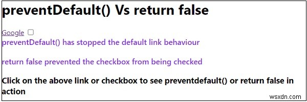 जावास्क्रिप्ट में preventDefault() बनाम return false