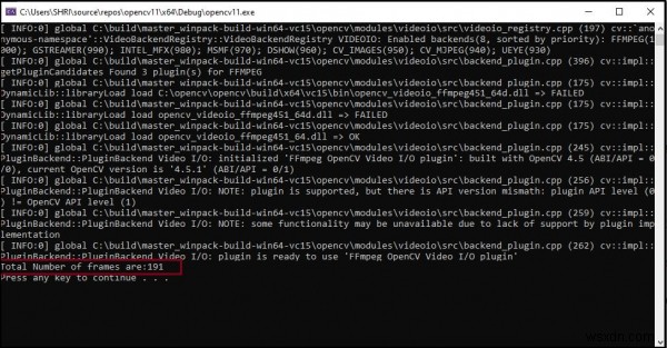 OpenCV में C++ का उपयोग करके कुल फ्रेम की संख्या गिनें