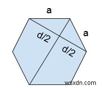 C++ में षट्कोण के विकर्ण की लंबाई ढूंढें