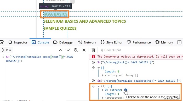 XPATH का उपयोग करके वाले टेक्स्ट को खोजना