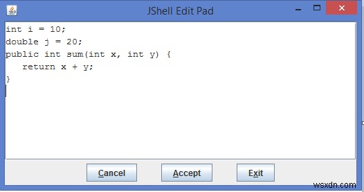 जावा 9 में JShell में विभिन्न /edit कमांड्स