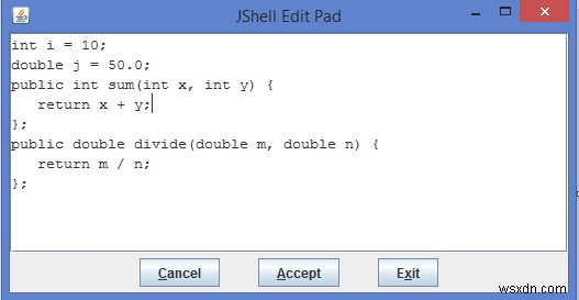 जावा 9 में JShell में विभिन्न /edit कमांड्स