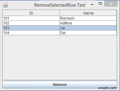 जावा में JTable से चयनित पंक्ति को कैसे हटाएं?