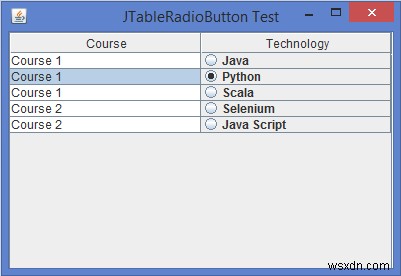 Java में JTable सेल में JRadioButton कैसे जोड़ें/इन्सर्ट करें?
