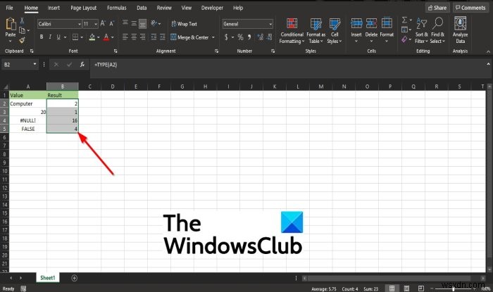 Microsoft Excel में TYPE फंक्शन का उपयोग कैसे करें