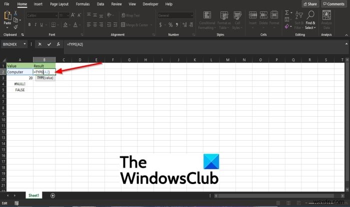 Microsoft Excel में TYPE फंक्शन का उपयोग कैसे करें