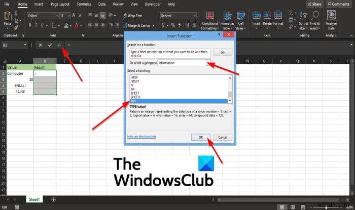 Microsoft Excel में TYPE फंक्शन का उपयोग कैसे करें
