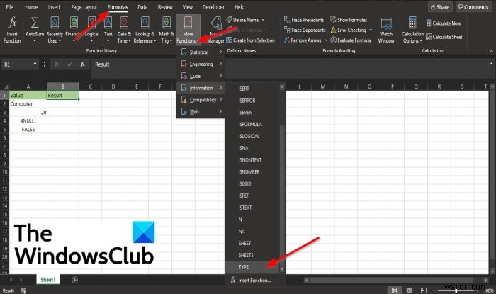 Microsoft Excel में TYPE फंक्शन का उपयोग कैसे करें