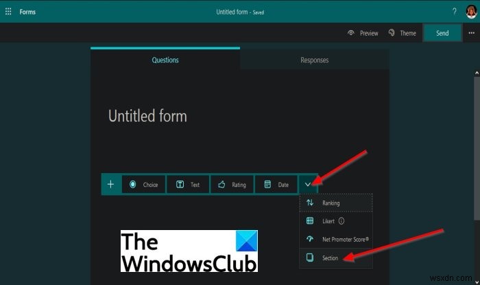 Microsoft Forms में सेक्शन कैसे जोड़ें