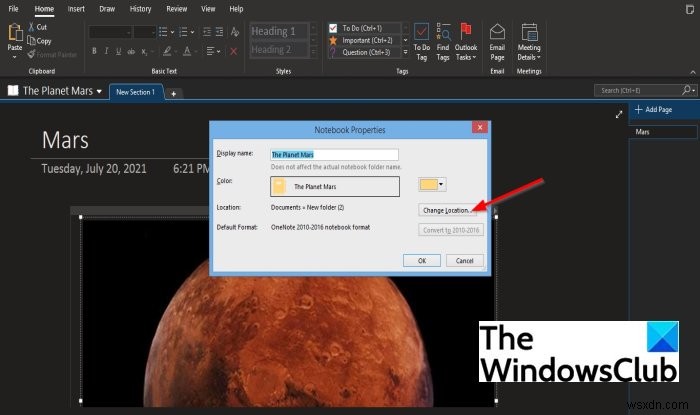 OneNote नोटबुक का नाम, रंग, स्थान कैसे बदलें