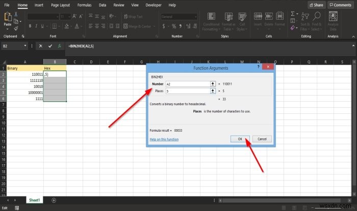 Microsoft Excel में BIN2HEX फंक्शन का उपयोग कैसे करें