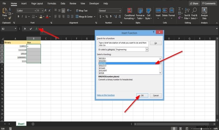 Microsoft Excel में BIN2HEX फंक्शन का उपयोग कैसे करें