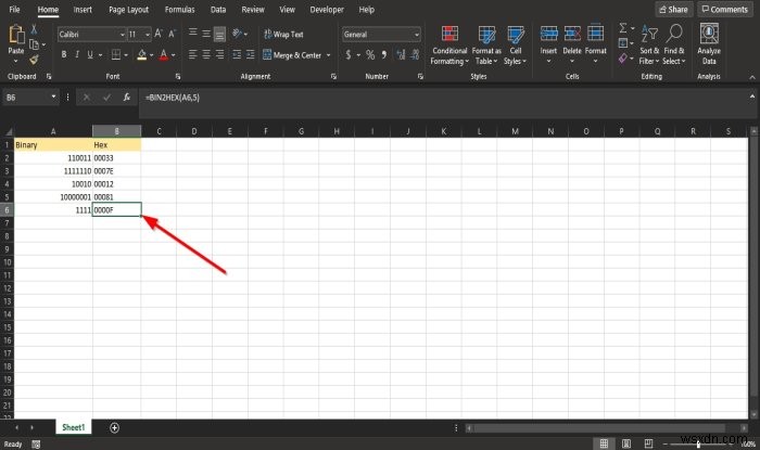Microsoft Excel में BIN2HEX फंक्शन का उपयोग कैसे करें