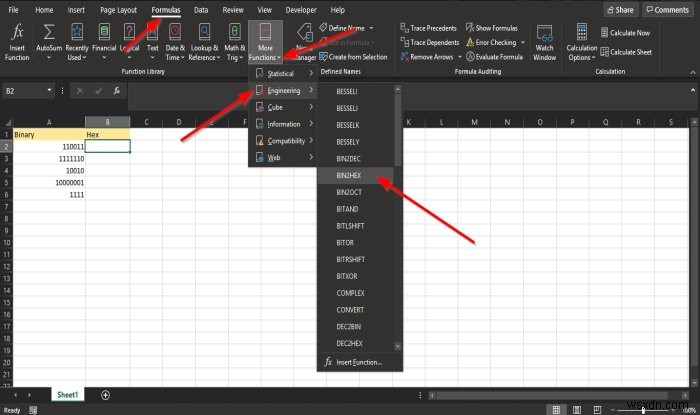 Microsoft Excel में BIN2HEX फंक्शन का उपयोग कैसे करें