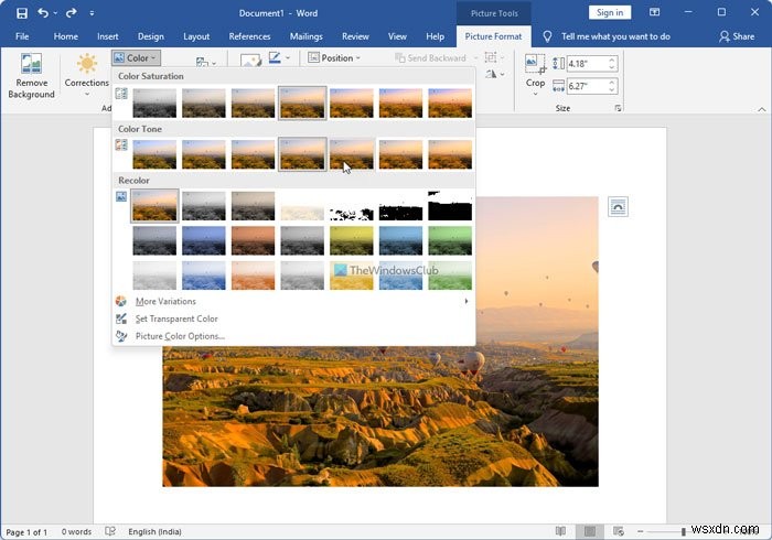 Word Picture Editing Tools का उपयोग करके इमेज कैसे संपादित करें
