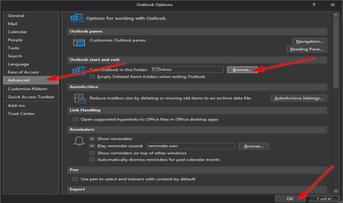 Outlook में डिफ़ॉल्ट स्टार्टअप फ़ोल्डर कैसे बदलें