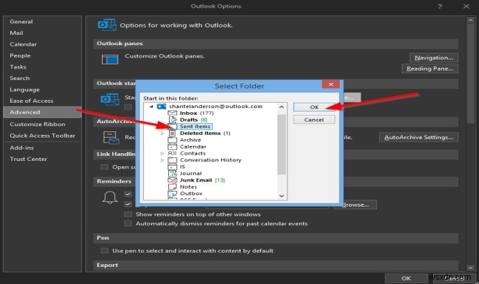 Outlook में डिफ़ॉल्ट स्टार्टअप फ़ोल्डर कैसे बदलें