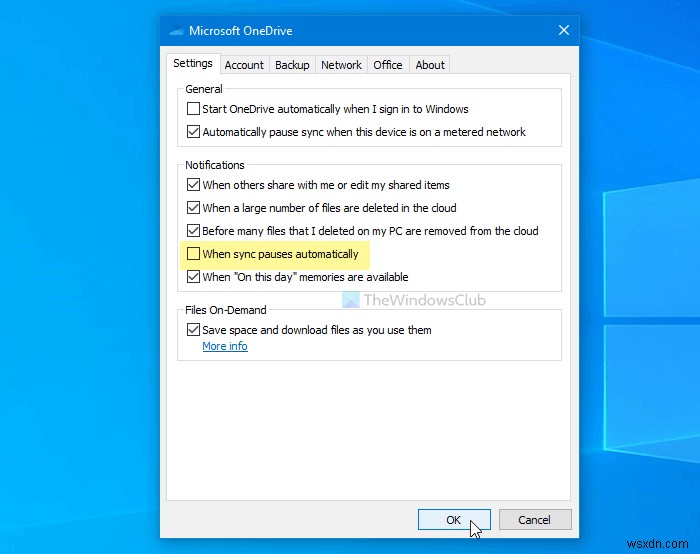 Windows 10 पर OneDrive सिंक स्वचालित रूप से रुकने पर सूचनाएं अक्षम करें