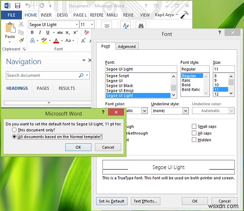 Microsoft Word में डिफ़ॉल्ट फ़ॉन्ट नहीं बदल सकते