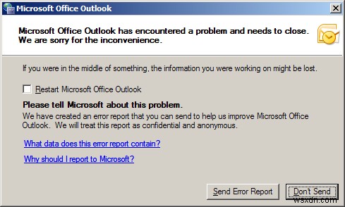 Microsoft Outlook को एक समस्या का सामना करना पड़ा और इसे बंद करने की आवश्यकता है