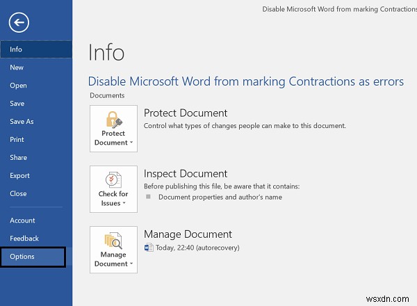 Microsoft Word को संकुचन (Contractions) को त्रुटि के रूप में चिह्नित करने से रोकें