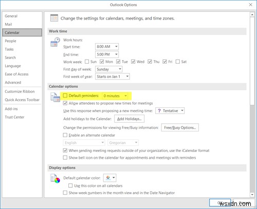 Outlook कैलेंडर रिमाइंडर और पॉपअप नोटिफिकेशन बंद करें