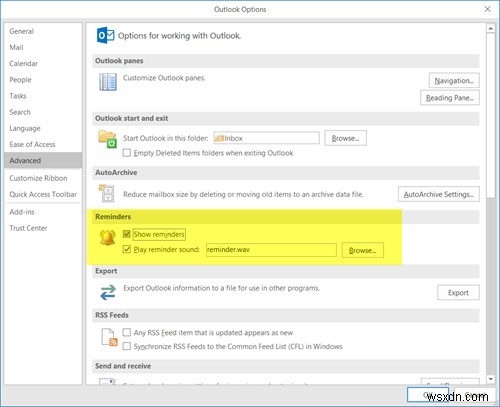 Outlook कैलेंडर रिमाइंडर और पॉपअप नोटिफिकेशन बंद करें