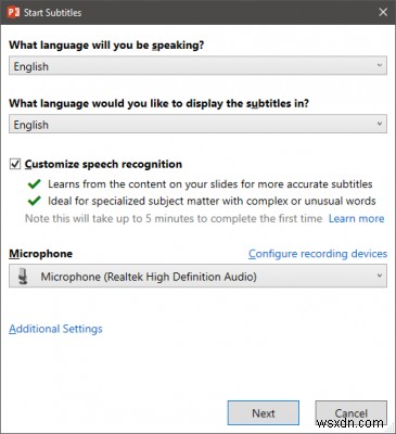 Presentation Translator आपको लाइव सबटाइटल जोड़ने और प्रेजेंटेशन का अनुवाद करने देता है