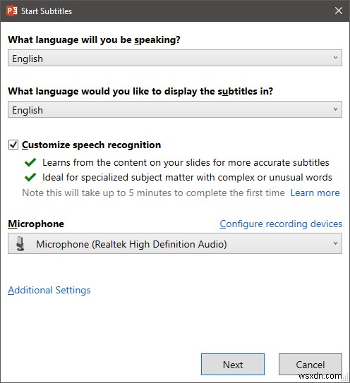 Presentation Translator आपको लाइव सबटाइटल जोड़ने और प्रेजेंटेशन का अनुवाद करने देता है