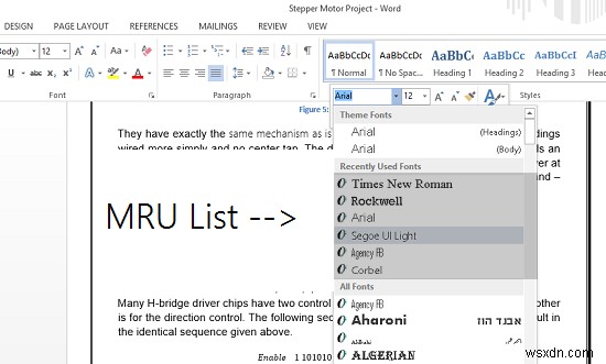 वर्ड में मोस्ट रिसेंटली यूज़्ड फॉन्ट्स लिस्ट कैसे छिपाएं