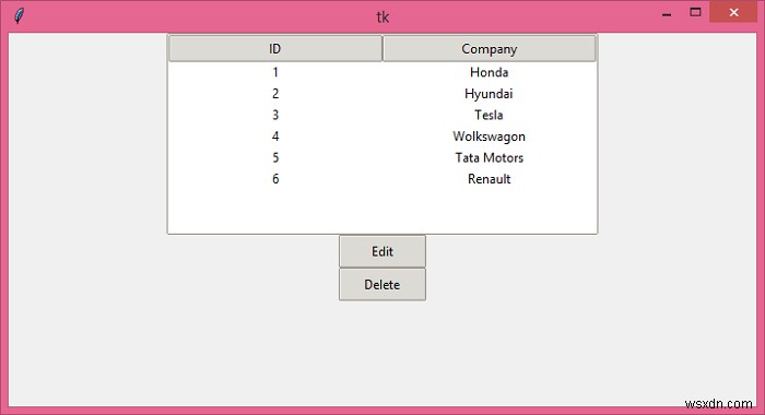 Tkinter TreeView में आइटम डिलीट और एडिट करना