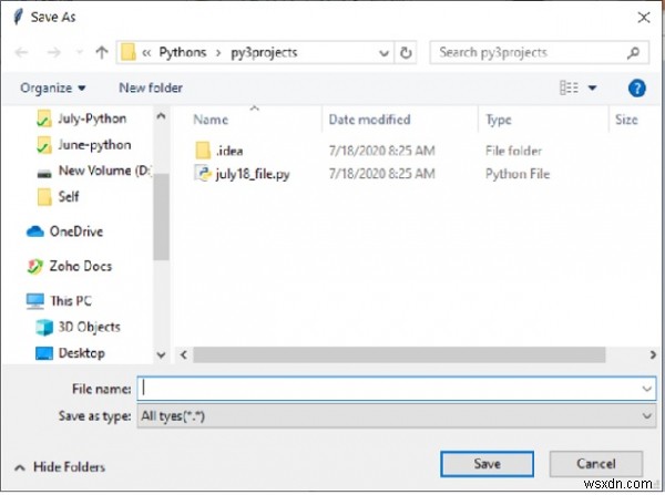 पायथन ट्किंटर में asksaveasfile() फ़ंक्शन