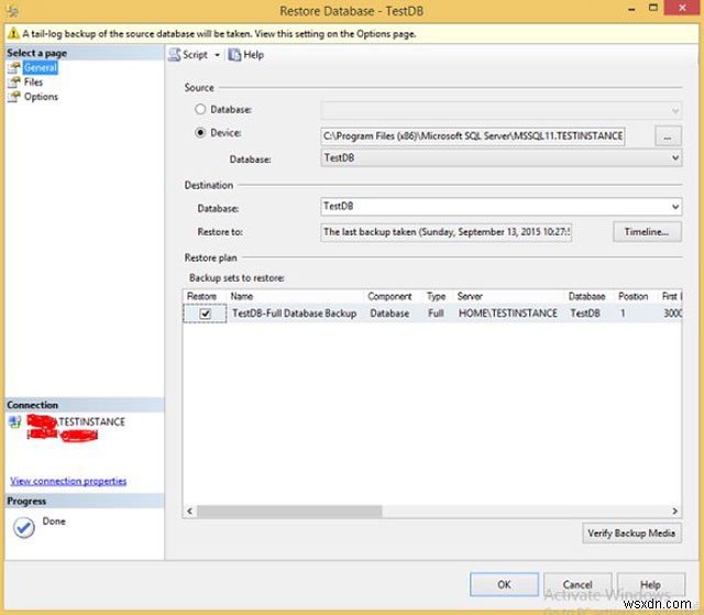 MS SQL Server में डेटाबेस पुनर्प्राप्त करना