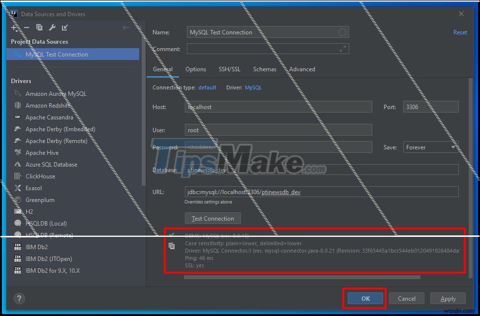 IntelliJ में MySQL सर्वर से कनेक्ट करने के निर्देश