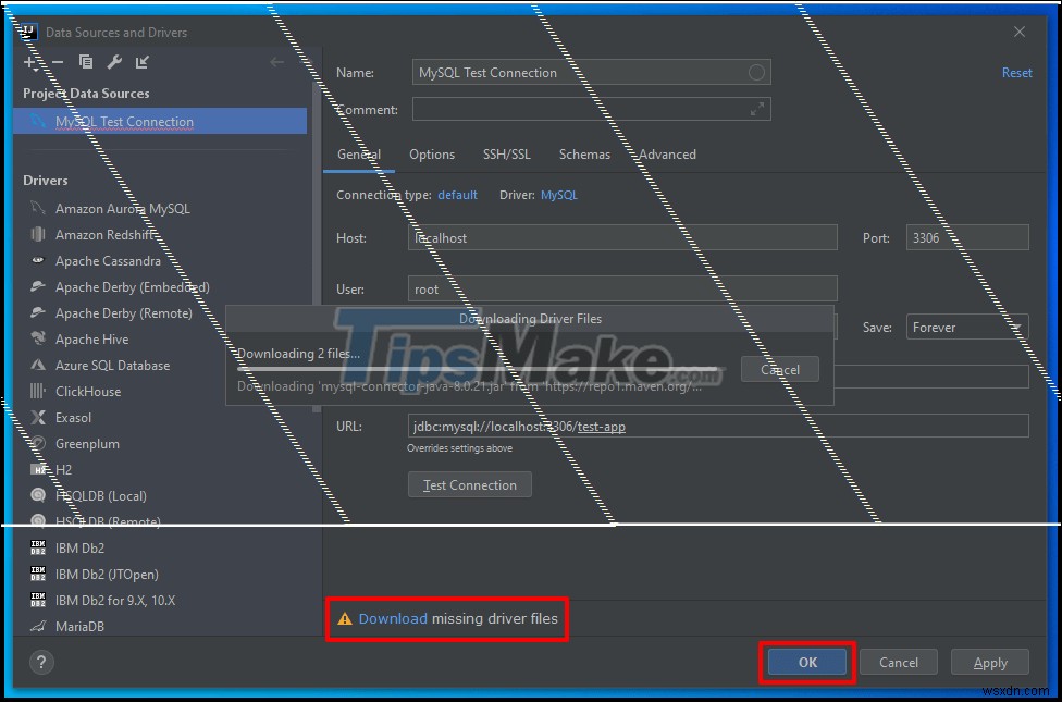 IntelliJ में MySQL सर्वर से कनेक्ट करने के निर्देश